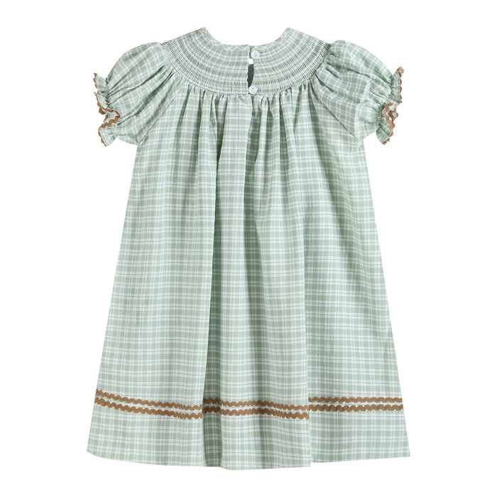 Sage Green Plaid Pumpkin Smocked Bishop Dress