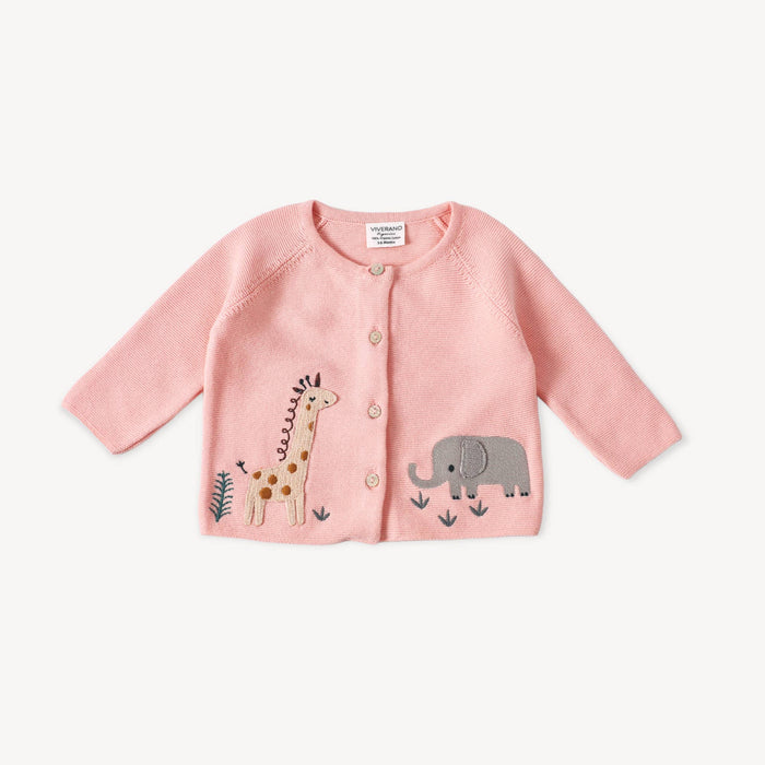 Animal Safari Embroidered Baby Cardigan Sweater (Organic)