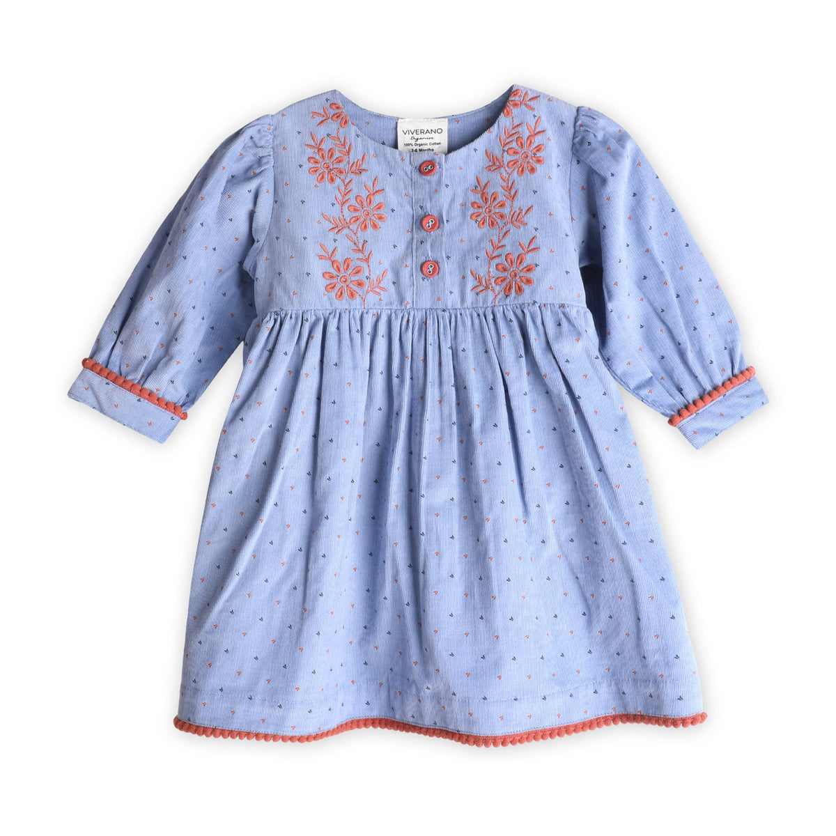 Embroidered Corduroy Tie Baby Dress & Bloomer (Organic)