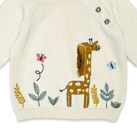 Giraffe Embroidered Knit Baby Pullover Sweater (Organic)