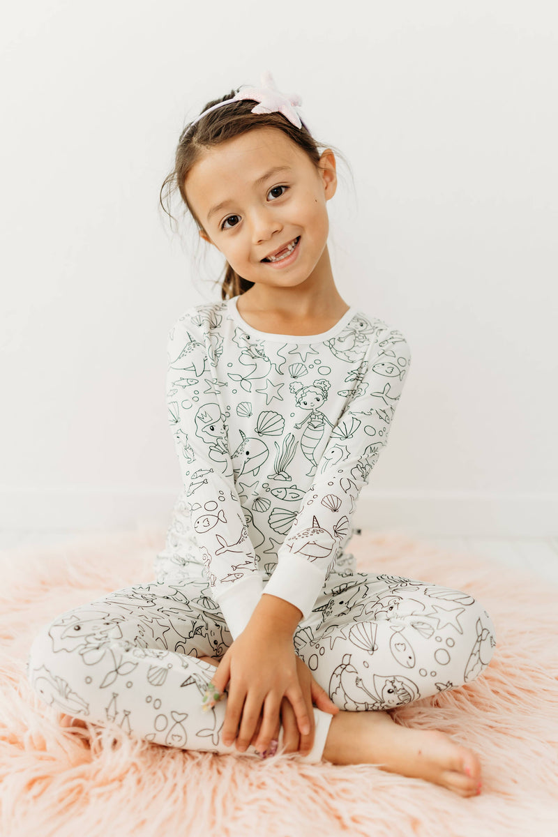 Mermaid Coloring Pajamas 2 piece set made from Bamboo