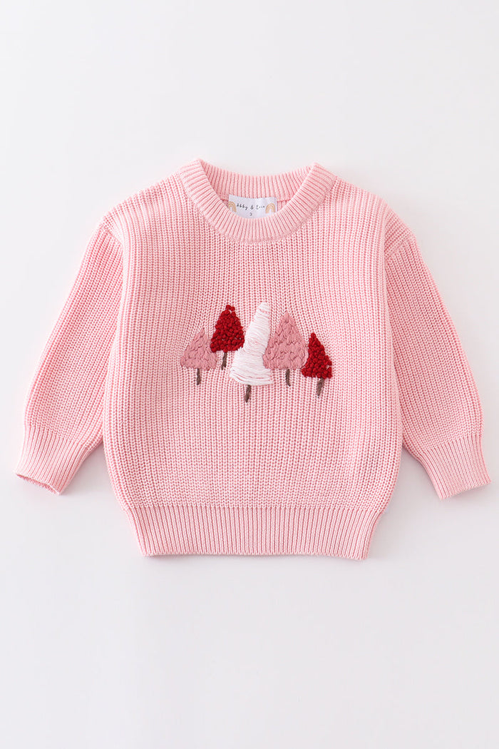 Hand made pink christmas tree sweater