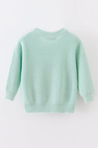 Blue hand-embroidery bunny pullover sweater