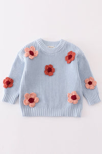 Blue floral hand-embroidery jumper sweater