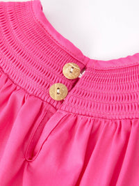 Girls Bow Smocking Embroidery Hot Pink Dress