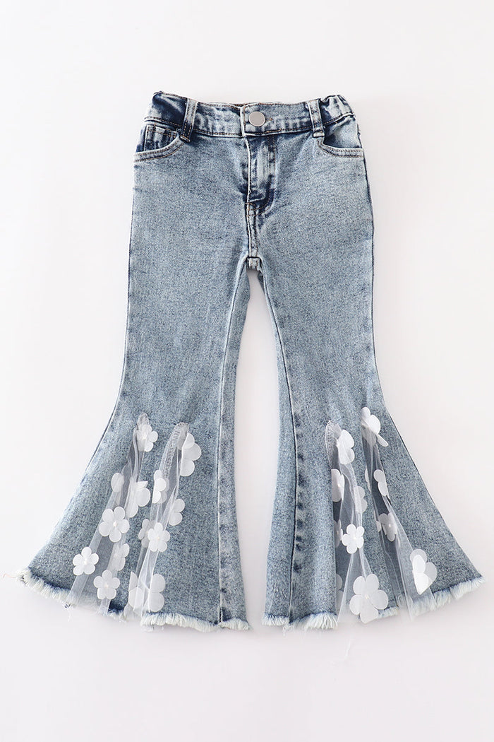 Medium blue open front lace denim jeans