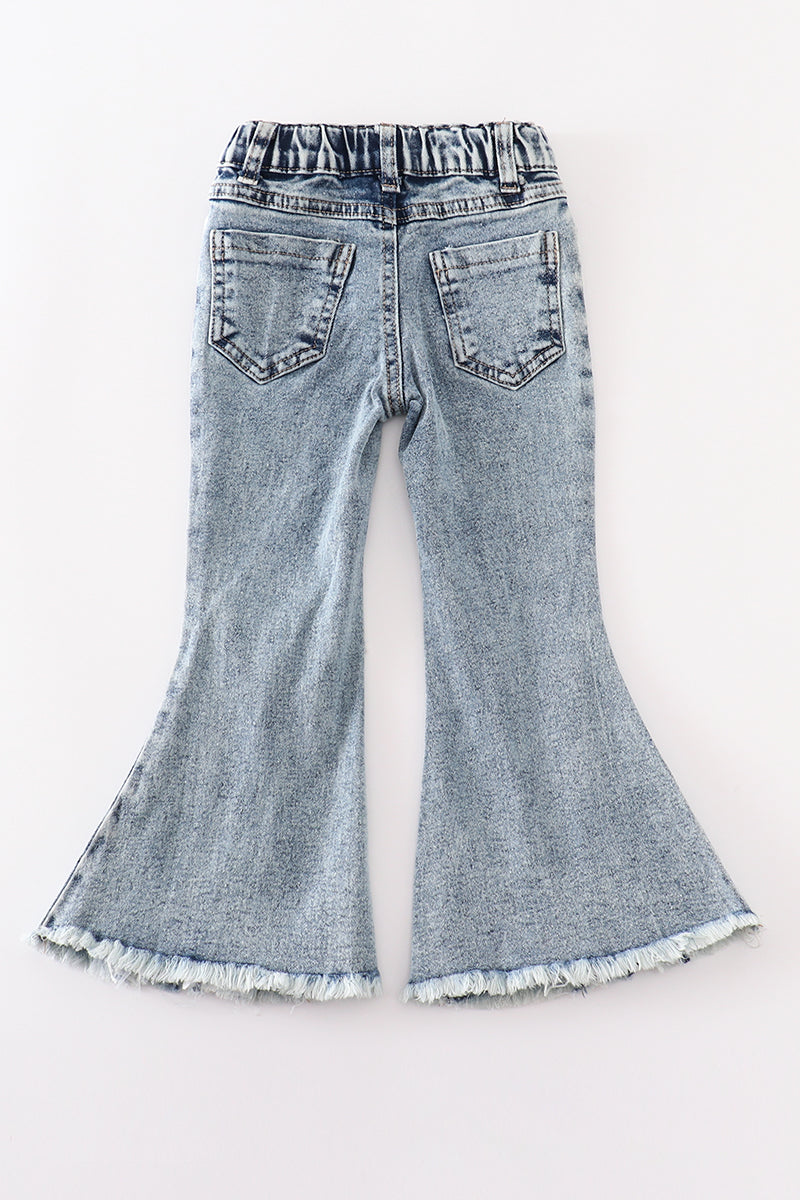 Medium blue open front lace denim jeans