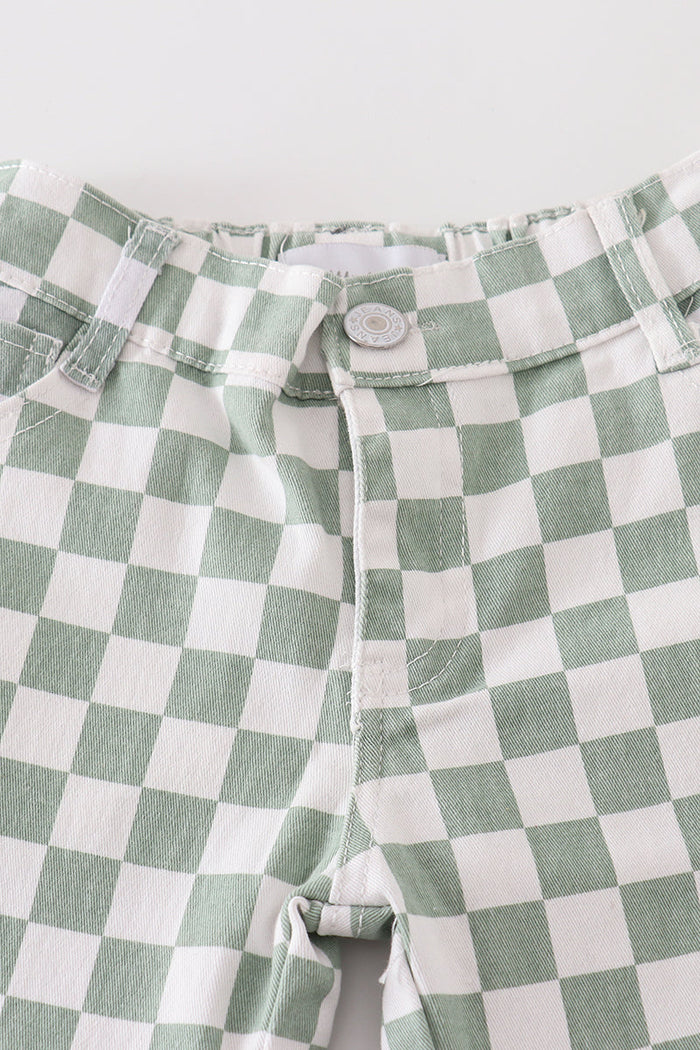 Green checkered denim jeans