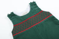 Green Christmas Smocked Overalls