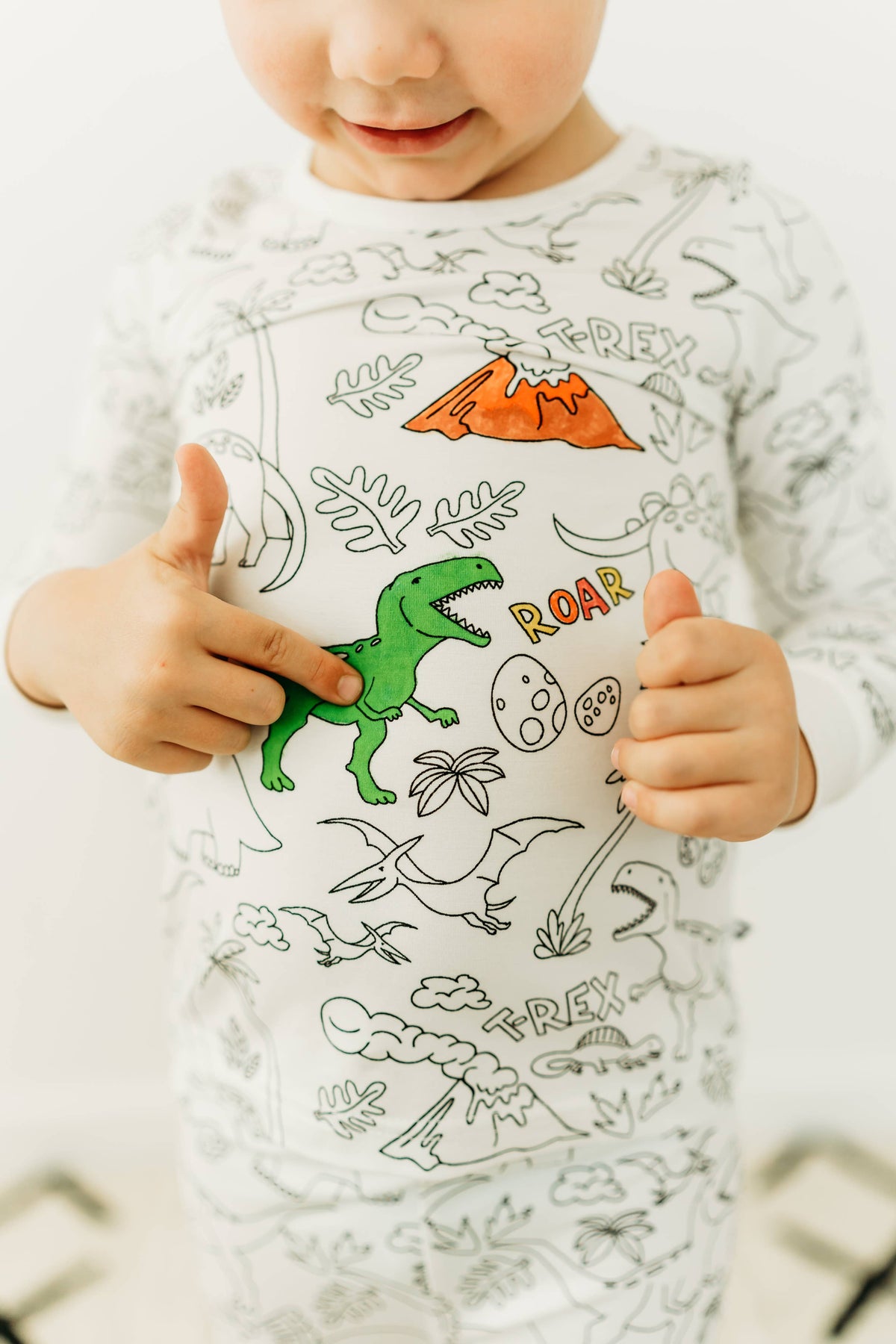 Dinosaur Coloring Pajamas 2 piece set made from Bamboo