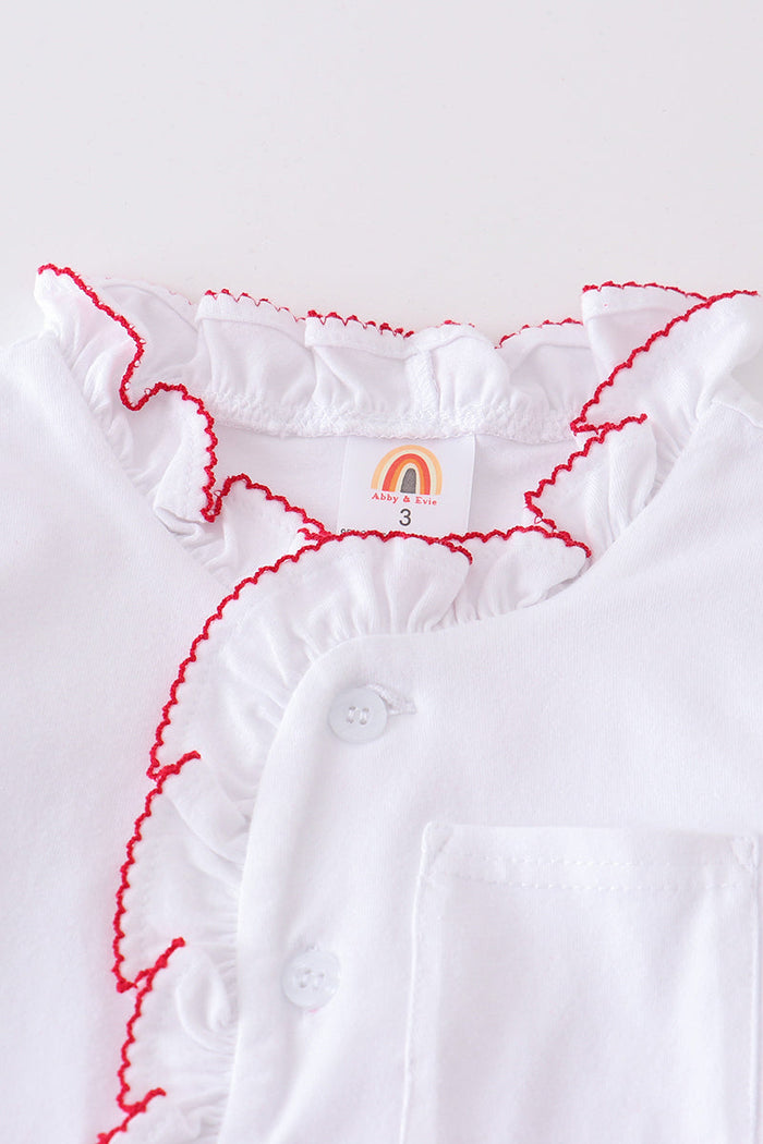 Premium White pocket girl pajamas set