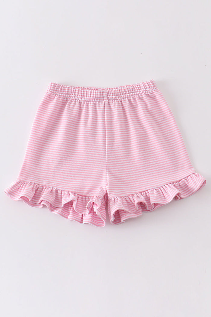 Premium Pink & white stripe basic ruffle shorts