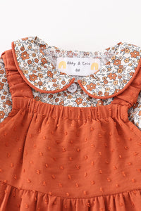 Premium Terracotta floral swiss dot baby set