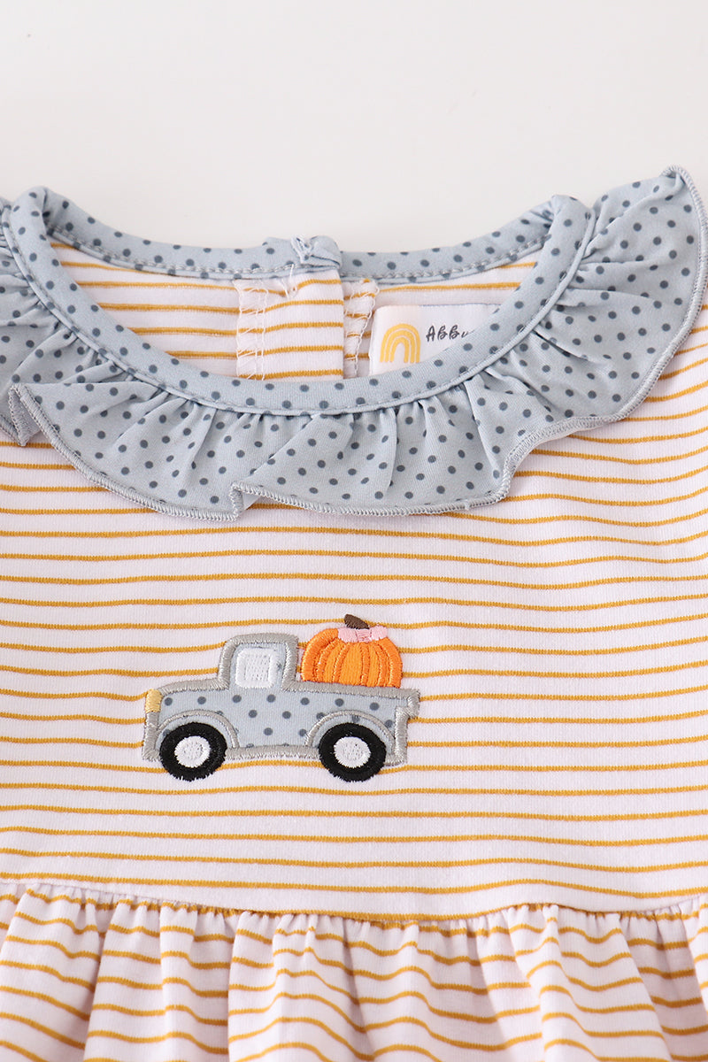 Premium Beige stripe truck pumpkin applique girl set