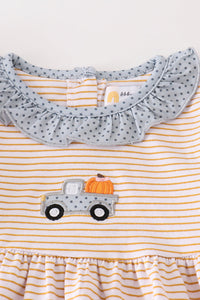 Premium Beige stripe truck pumpkin applique girl set