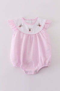 Premium pink stripe bunny embroidery girl bubble