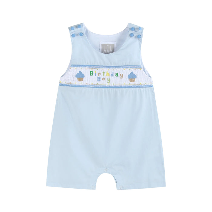 Blue Birthday Boy Smocked Shortalls