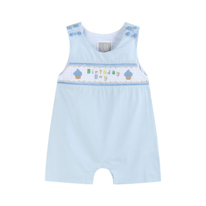 Blue Birthday Boy Smocked Shortalls