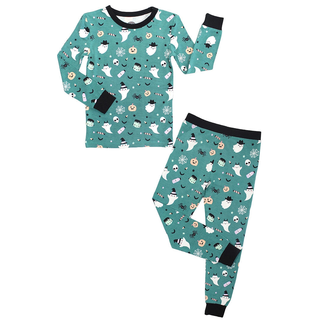 Halloween Boo Crew Ghost Glow in the Dark Pajamas Kids Bamboo Sleepwear Set