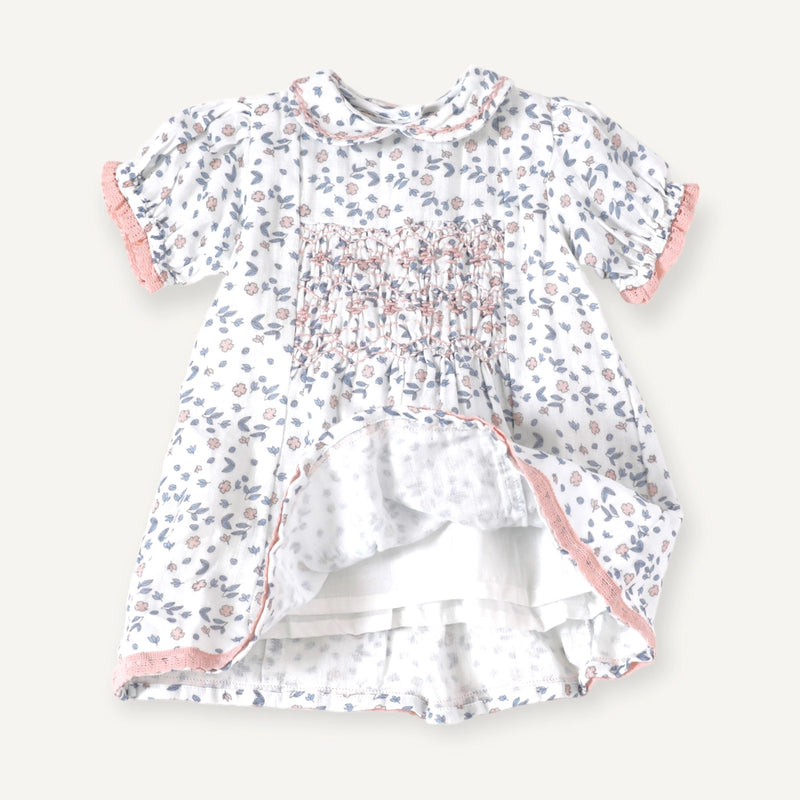 Charlotte Floral Hand-Smocked Baby Dress + Bloomer (Organic)