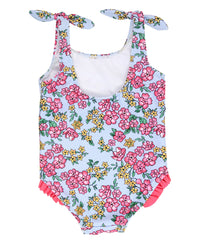 Girls Cheerful Blossoms Tie Shoulder One Piece