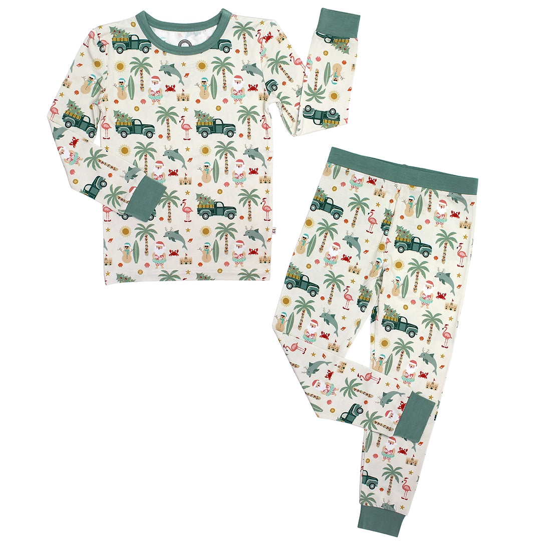 Coastal Christmas Holiday Bamboo Kids Pajamas Sleep Set