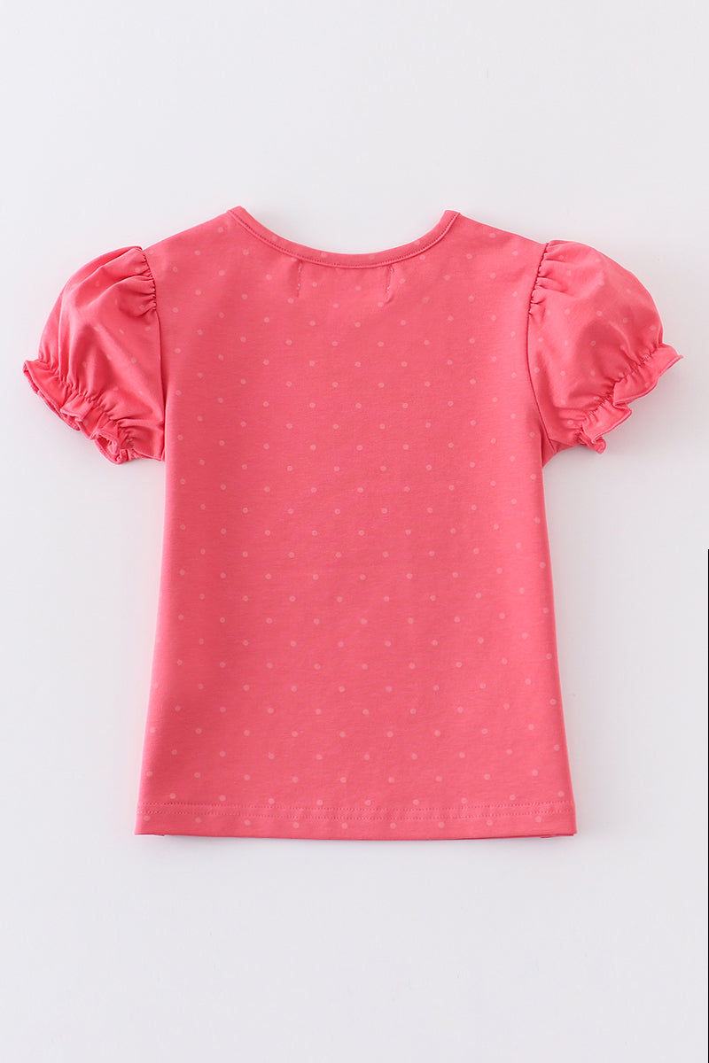 Platinum pink dot puff sleeve girl top