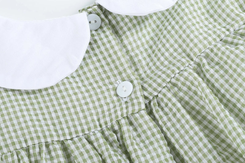 Green Gingham Pumpkin Peter Pan Collar Dress