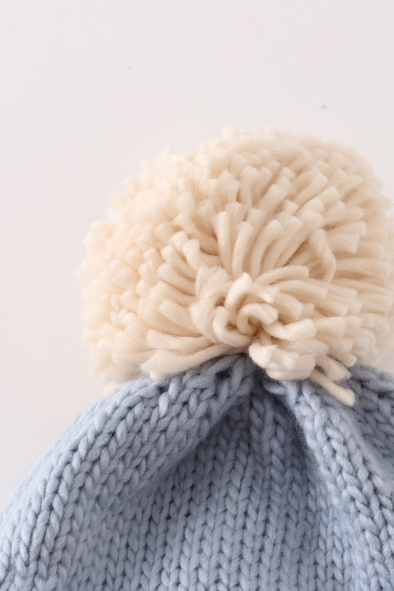 Blue pompom Christmas tree cable beanie