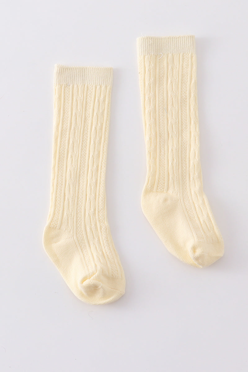 Cream knit knee high sock