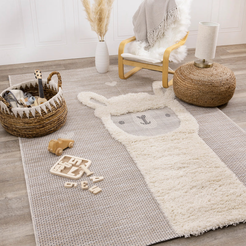 Kids Beige Cream Llama Rug