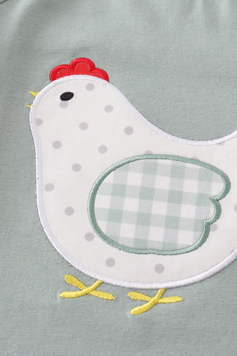 Sage chicken applique boy top