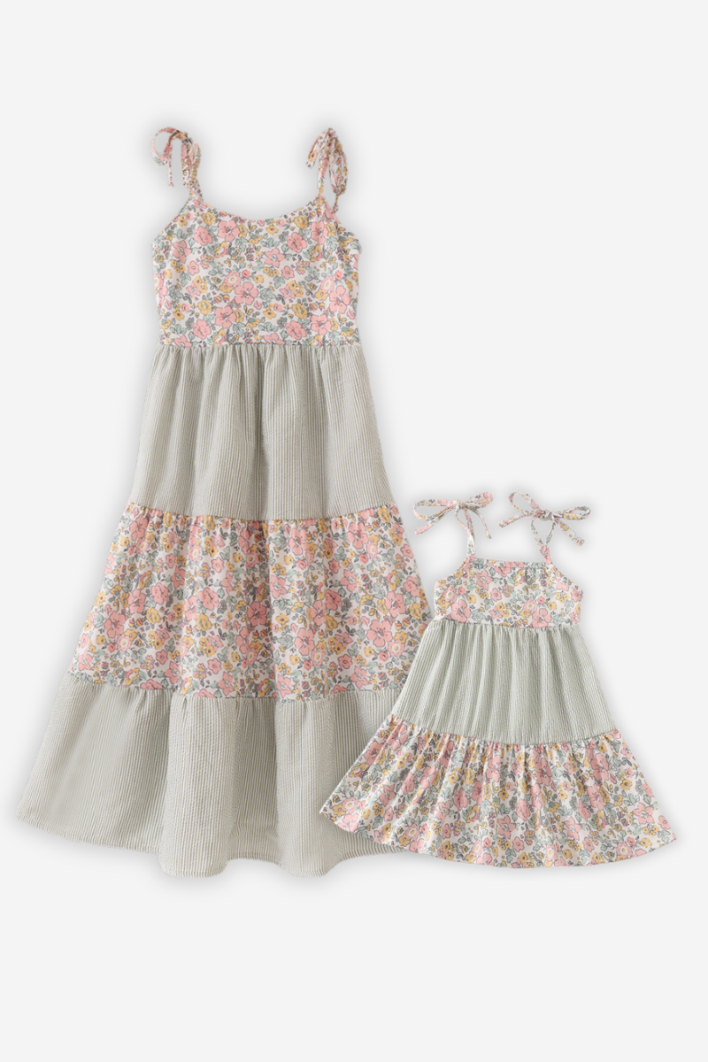 Floral seersucker strap dress mom & me