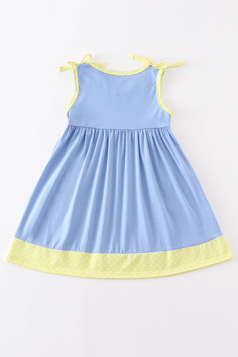 Blue crayon embroidery strap dress