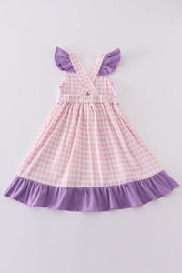 Purple cartoon embroidery girl dress