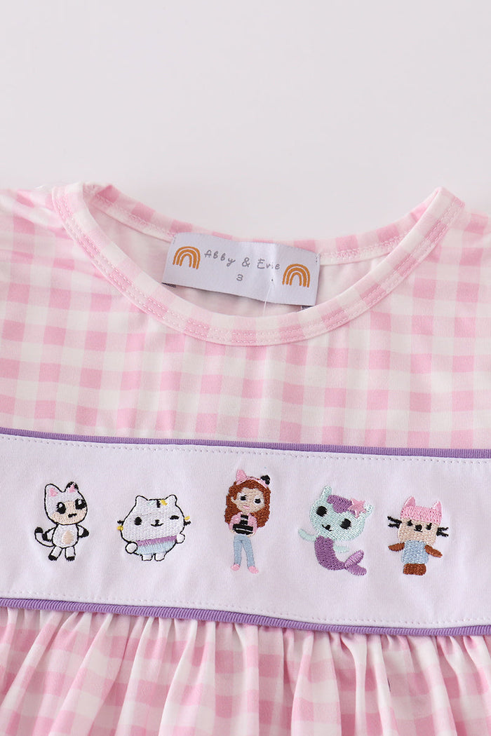 Purple cartoon embroidery girl set