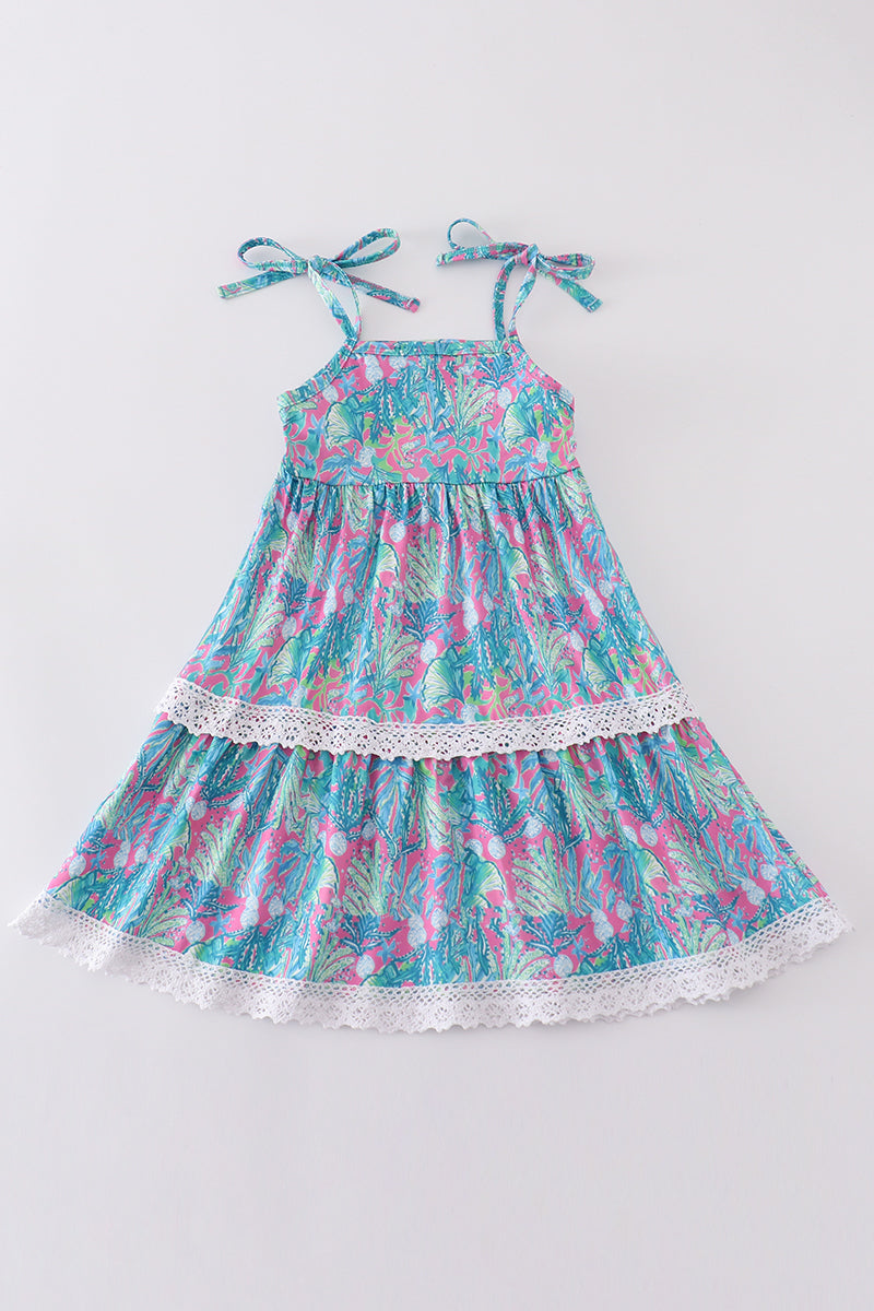 Green jungle bloom tiered mom&me dress