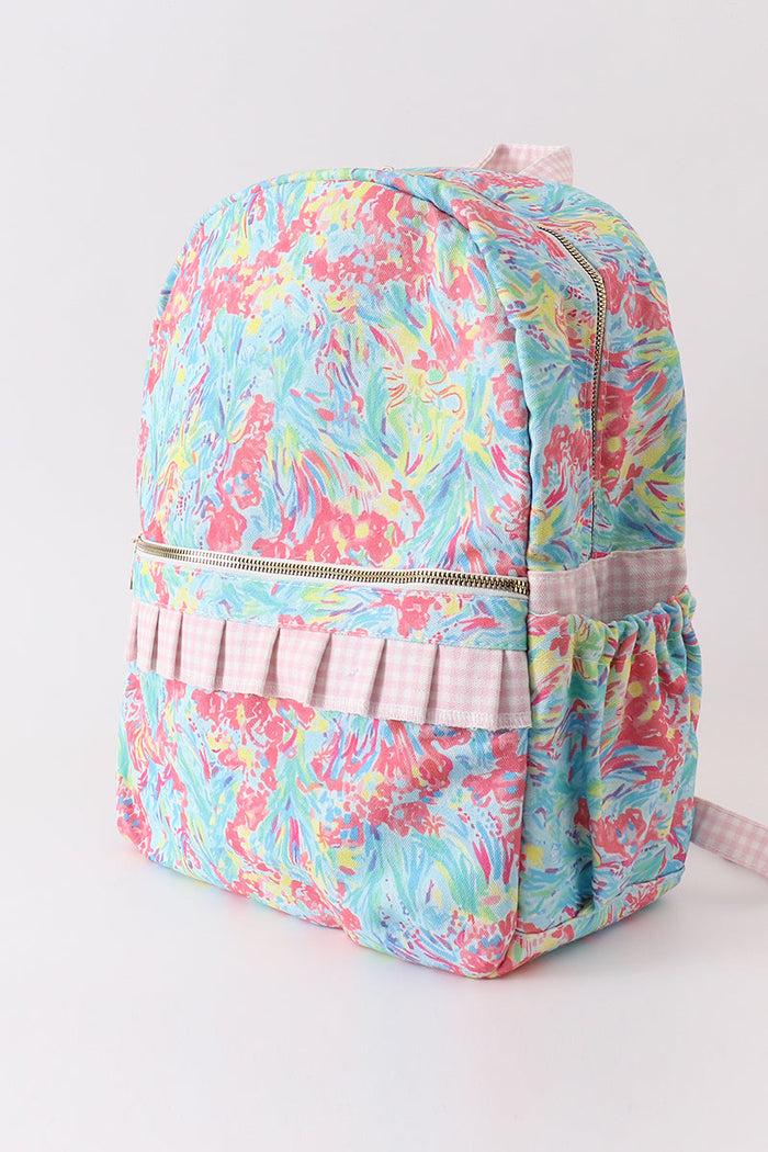 Green floral ruffle backpack