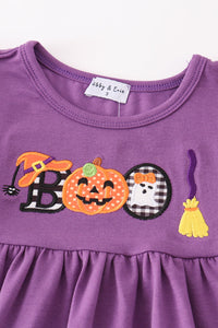 Purple halloween pumpkin BOO applique girl set