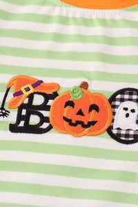 Orange halloween pumpkin BOO applique boy set