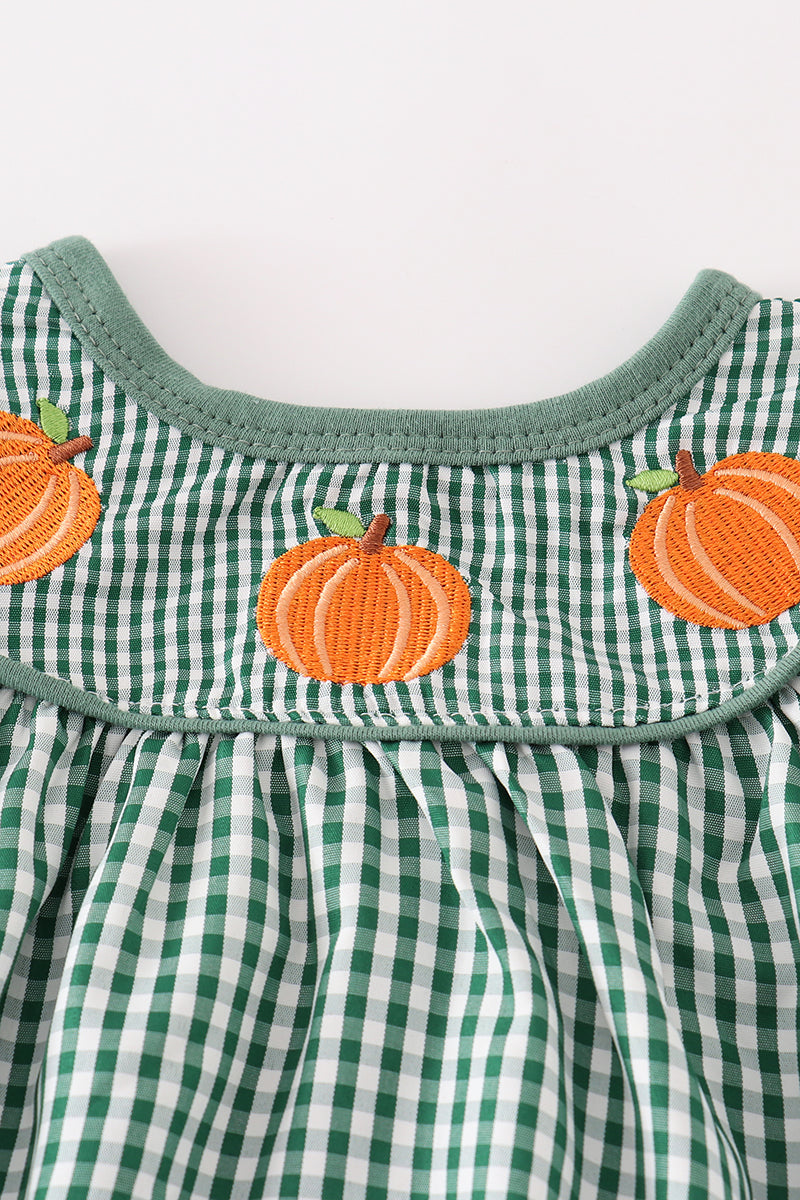 Green gingham pumpkin embroidery girl bubble