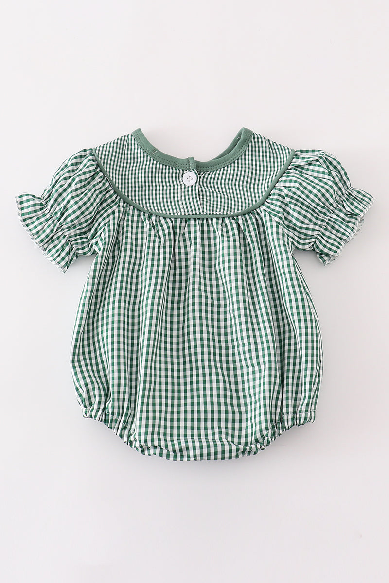 Green gingham pumpkin embroidery girl bubble