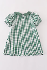 Green gingham pumpkin embroidery dress