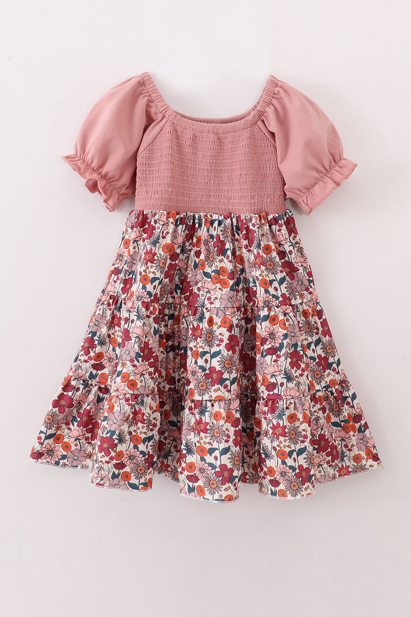 Pink floral smocked mom&me dress