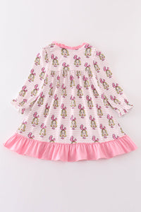 Pink stripe character print girl gown