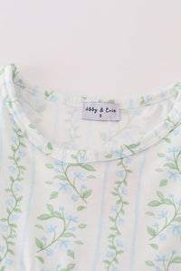 Blue botanical print girl set