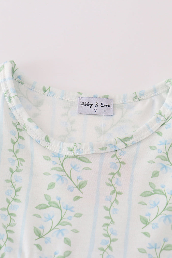 Blue botanical print girl set