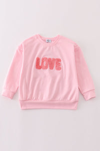 Pink valentine's day love french knot mom&me top