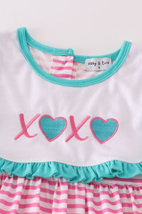 Pink heart embroidery girl set