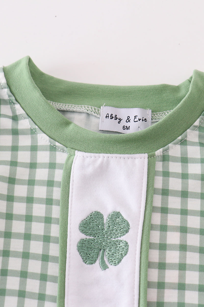 Green clover embroidery boy romper